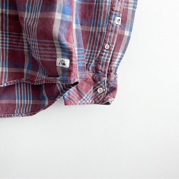Quiksilver Modern Shirt Plaid  Red Blue Button Up Men's M - Picture 5 of 10